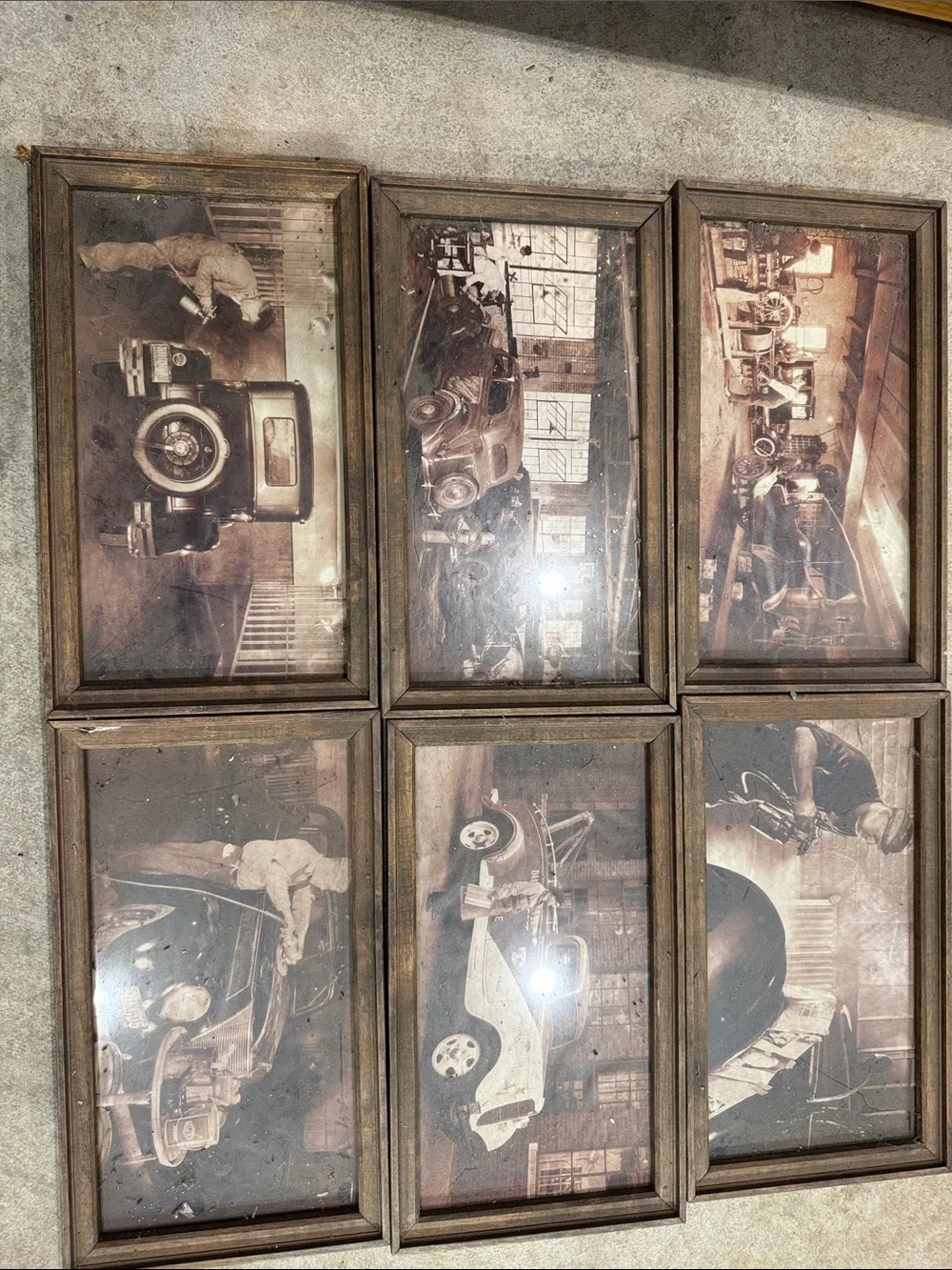 Antique Brown Sepia Automotive Framed Print Set